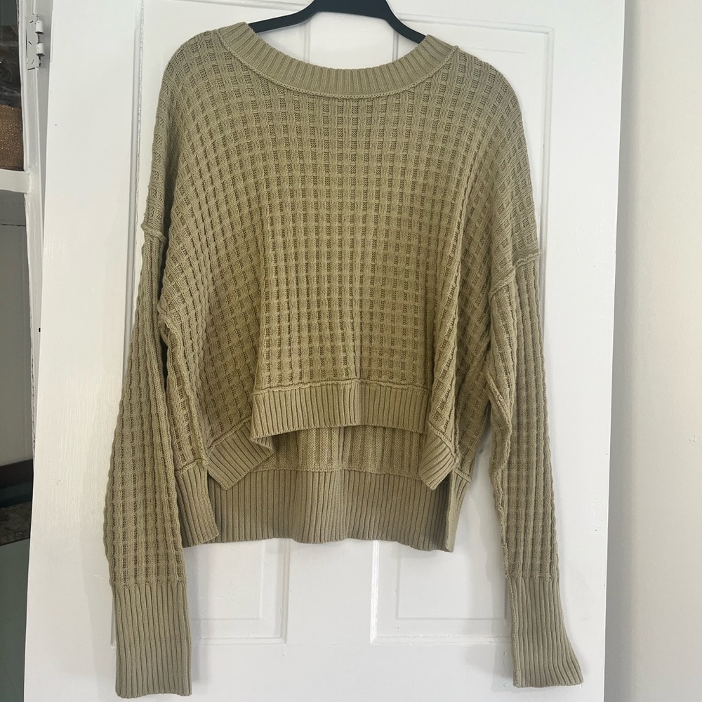 Olive Green Waffle Knit Crop Sweater